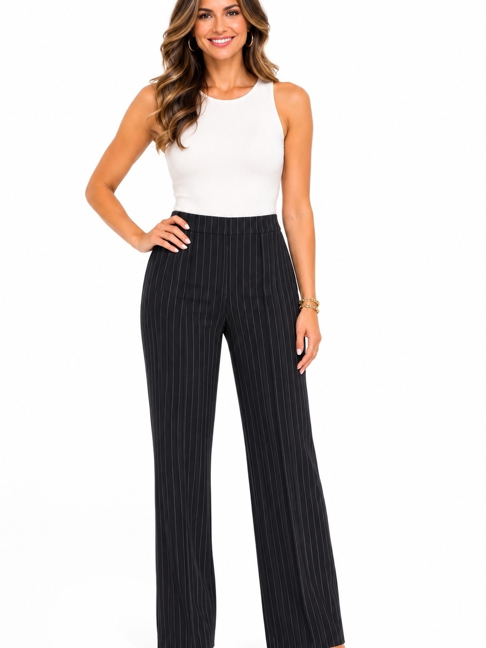 Maeve Anthropologie Wide Leg Pullon Pinstripe Stretch Pants - Black Pin Stripe S